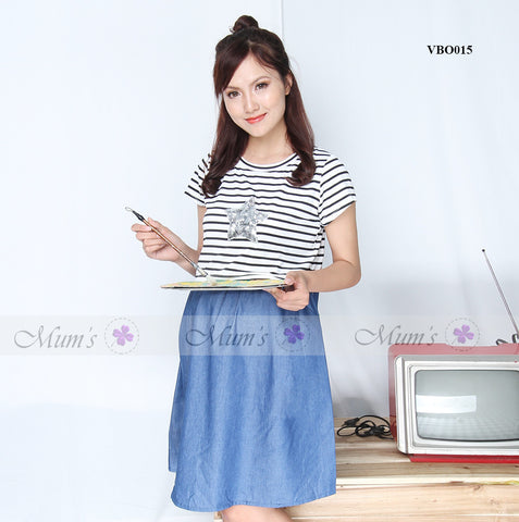 Váy bò pha kẻ đinh sao - VBO015