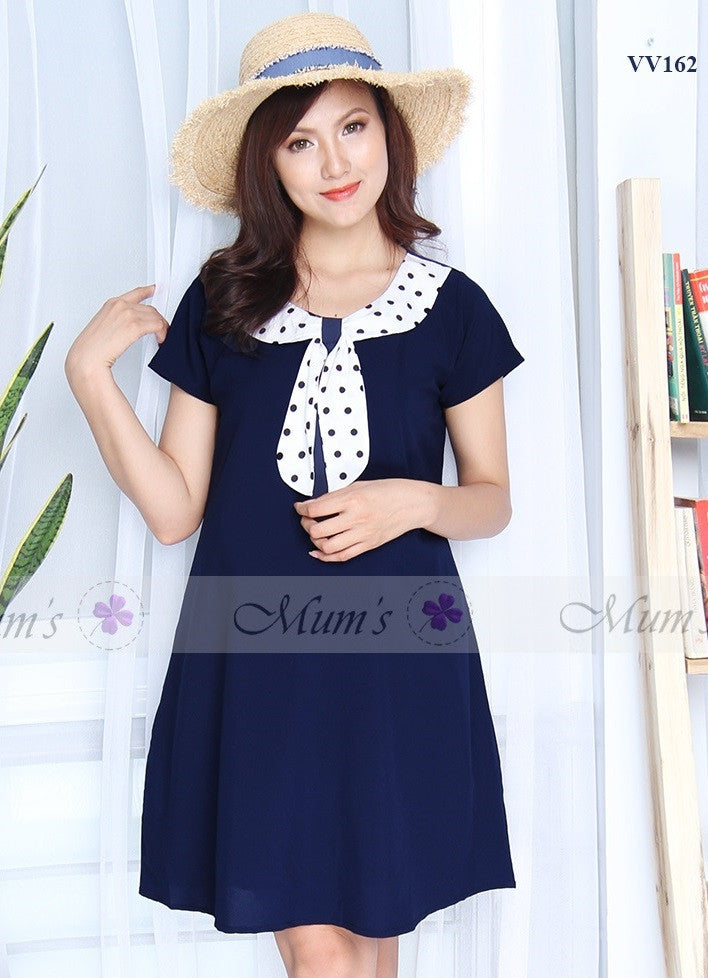 Váy tím than cổ chấm bi buộc nơ - VV162