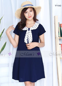 Váy tím than cổ chấm bi buộc nơ - VV162